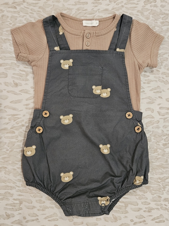 Jamie Kay Other - Jamie Kay Bear Print Shortalls with Tan Henley Tee Sz 3